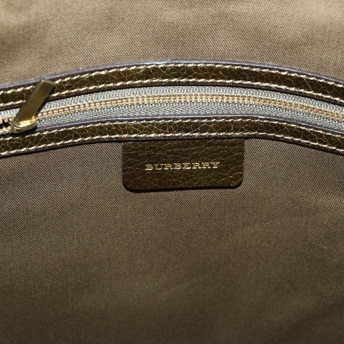 BURBERRY Hand Bag Leather Khaki Auth bs8159