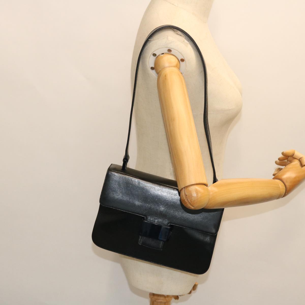 PRADA Shoulder Bag Leather Navy Auth bs8171