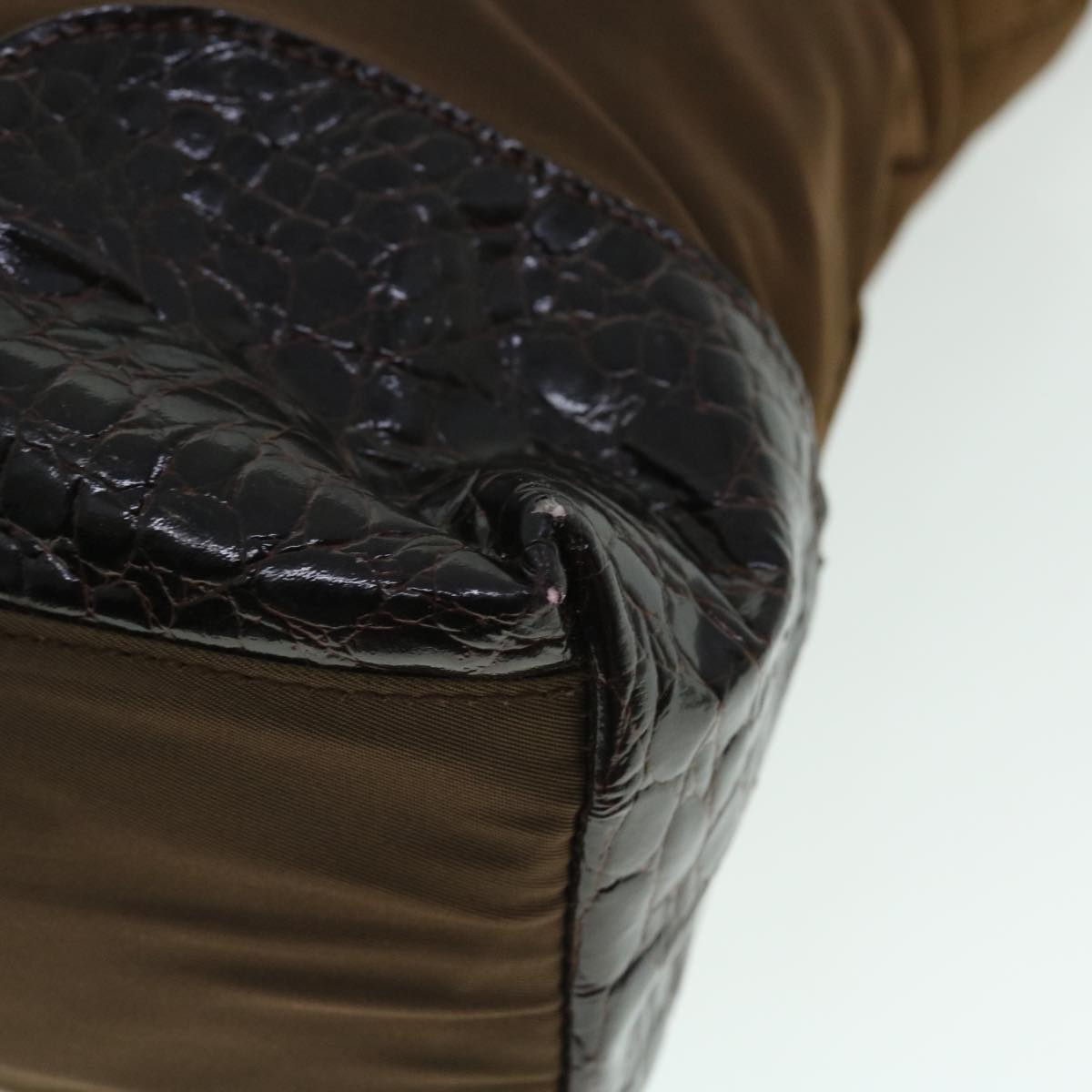 PRADA Hand Bag Nylon Leather Brown Auth bs8189