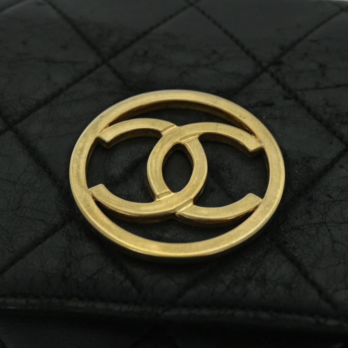 CHANEL Matelasse Chain Shoulder Bag Lamb Skin Black CC Auth bs8230