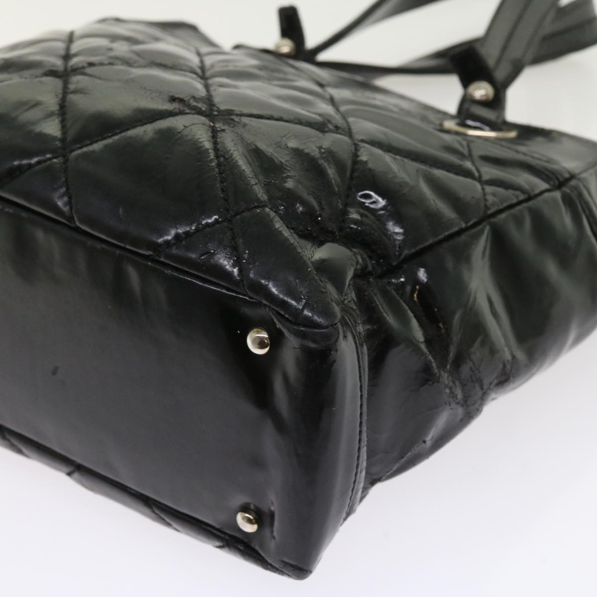 CHANEL Paris Biarritz Hand Bag Patent leather Black CC Auth bs8268