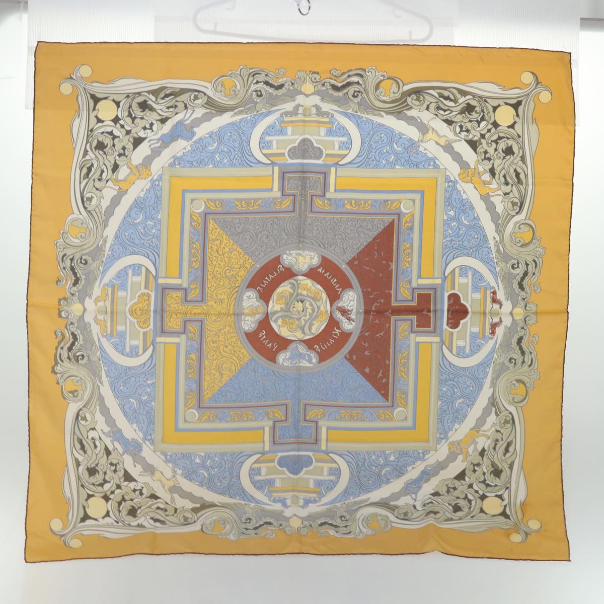 HERMES Carre 90 ANIMAUX SOLAIRES Scarf Silk Orange Brown Auth bs8318