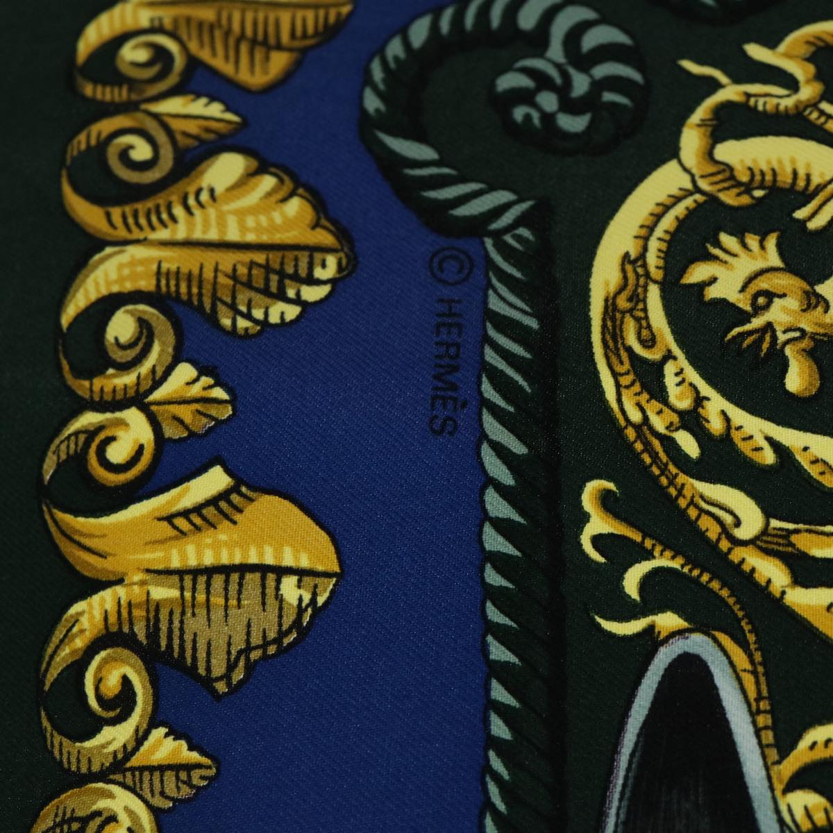 HERMES Carre 90 LVDOVICVS MAGNVS Scarf Silk Green Blue Auth bs8319