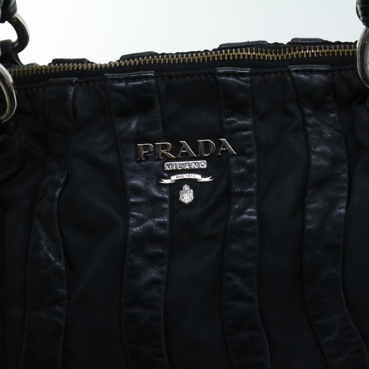 PRADA Shoulder Bag Leather Nylon Black Auth bs8336