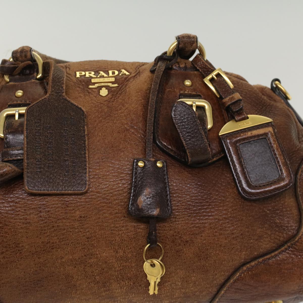 PRADA Shoulder Bag Leather 2way Brown Auth bs8341