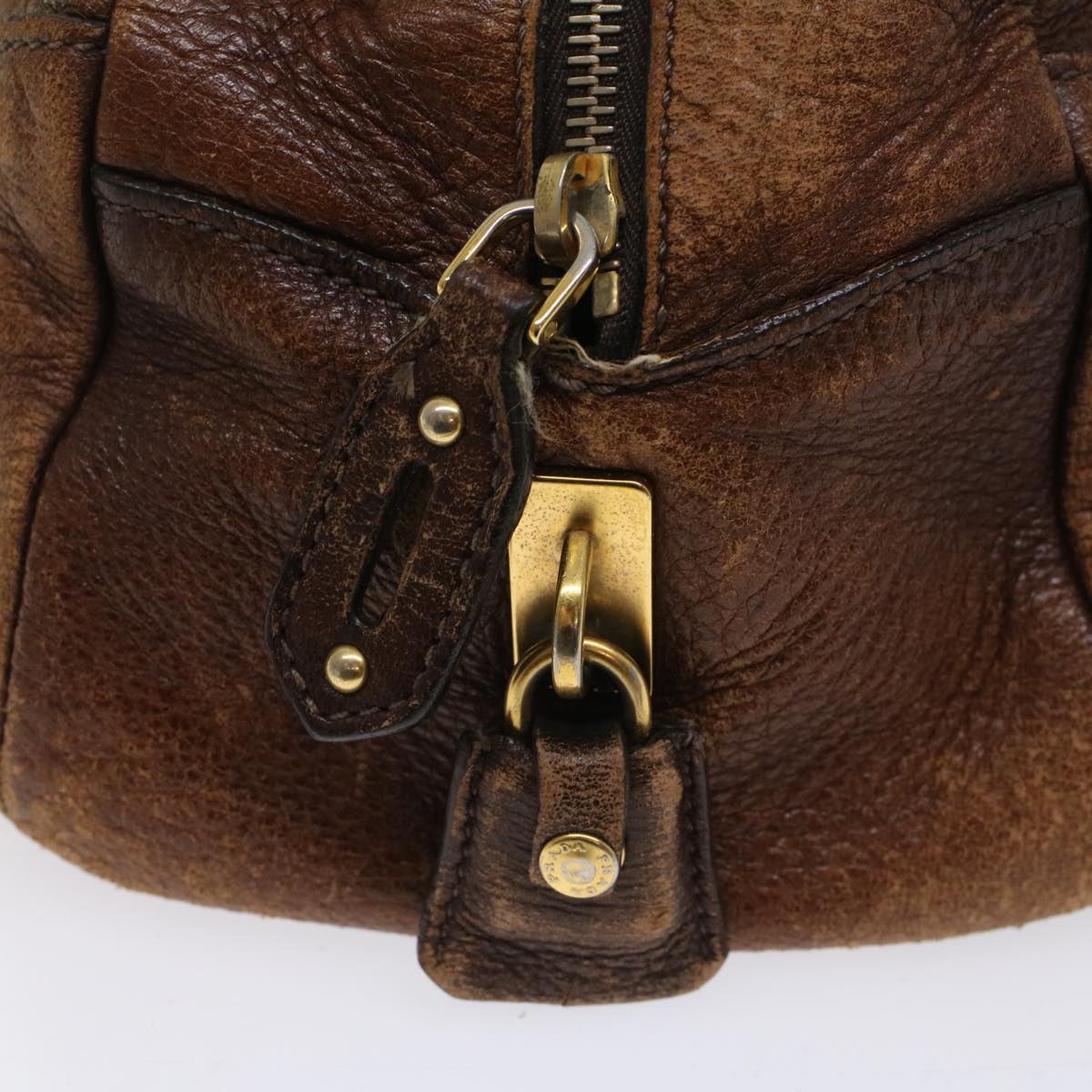 PRADA Shoulder Bag Leather 2way Brown Auth bs8341