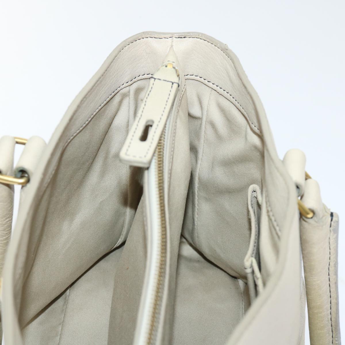 CELINE Hand Bag Leather Beige Auth bs8421