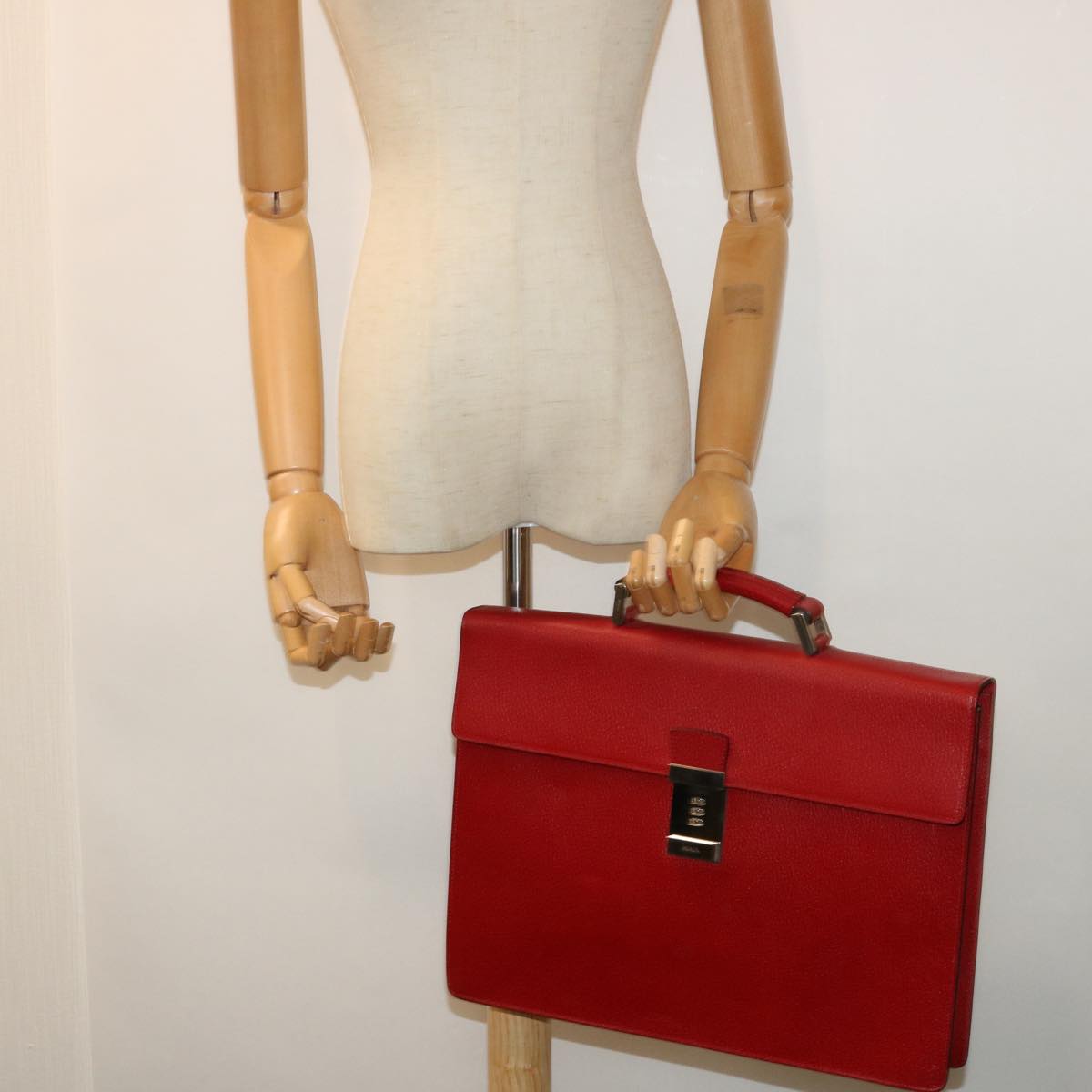 PRADA Business Bag Leather Red Auth bs8456