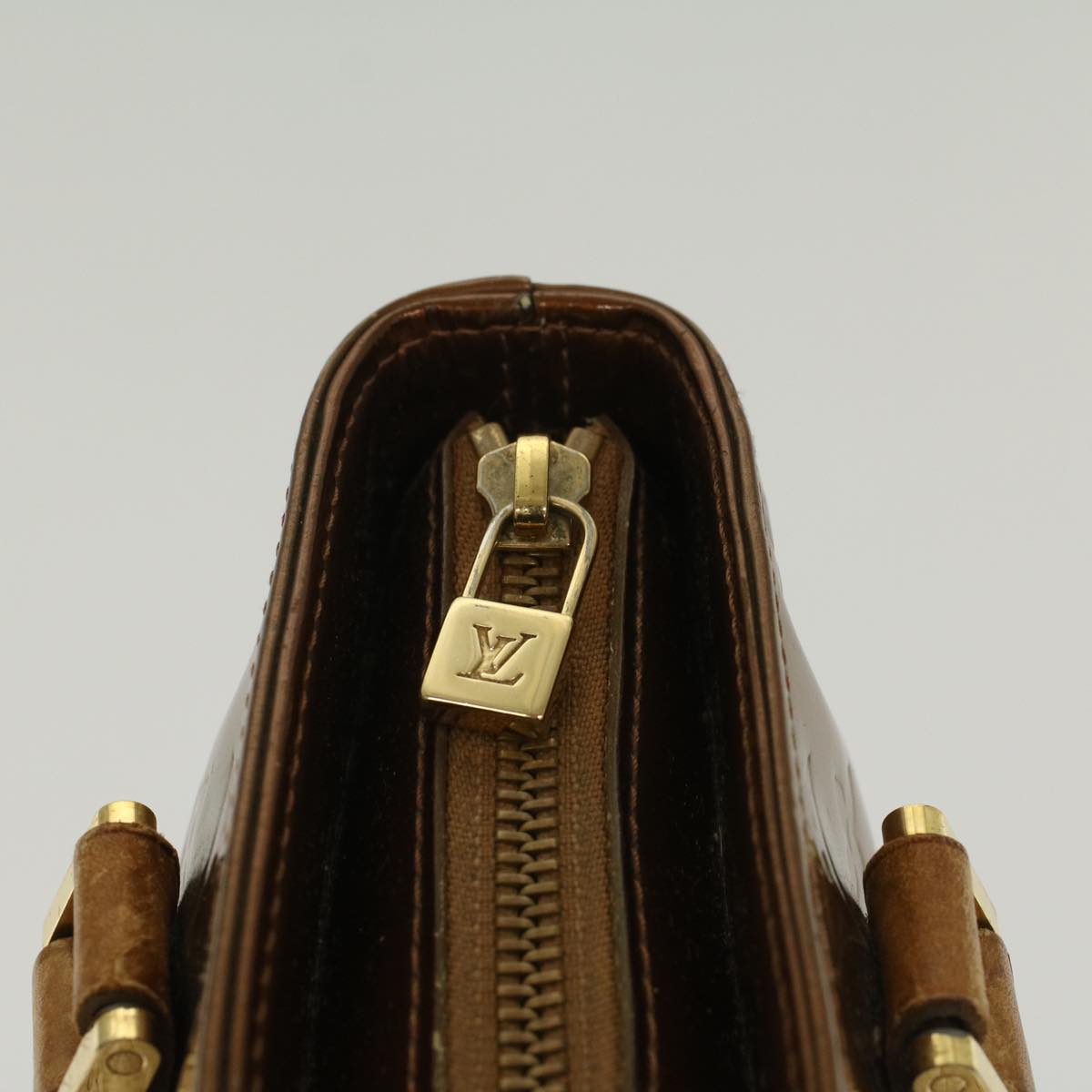 LOUIS VUITTON Monogram Vernis Houston Hand Bag Bronze M91122 LV Auth bs8461