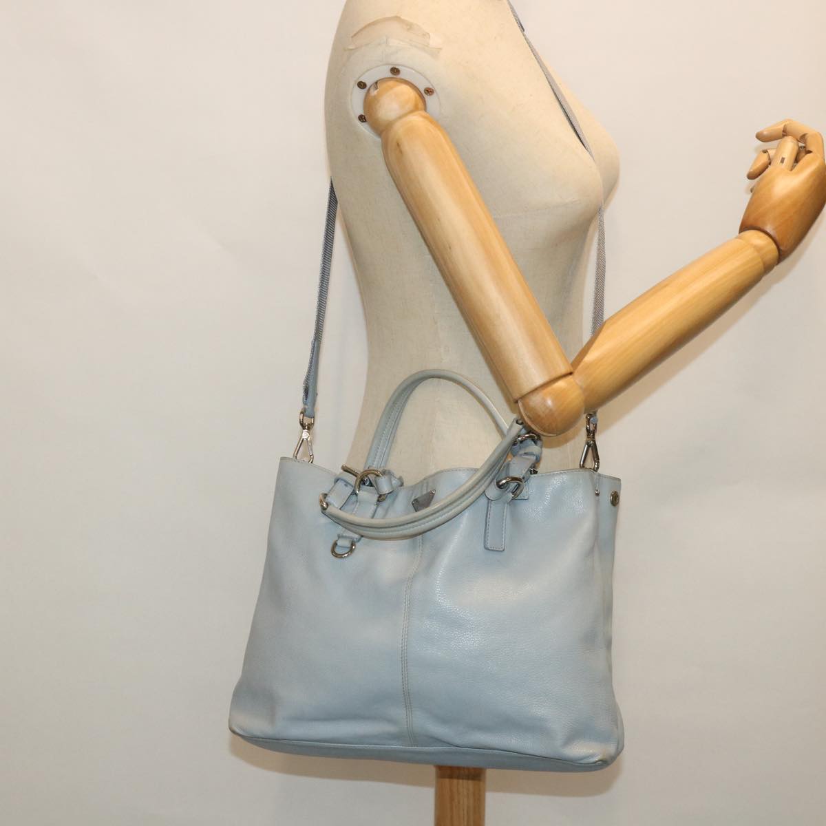 PRADA Shoulder Bag Leather Light Blue Auth bs8483