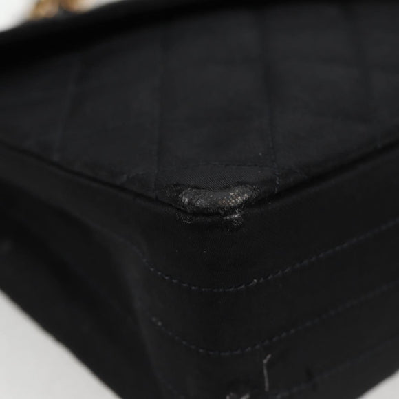 CHANEL Matelasse Chain Shoulder Bag Satin Black Gold CC Auth bs8554