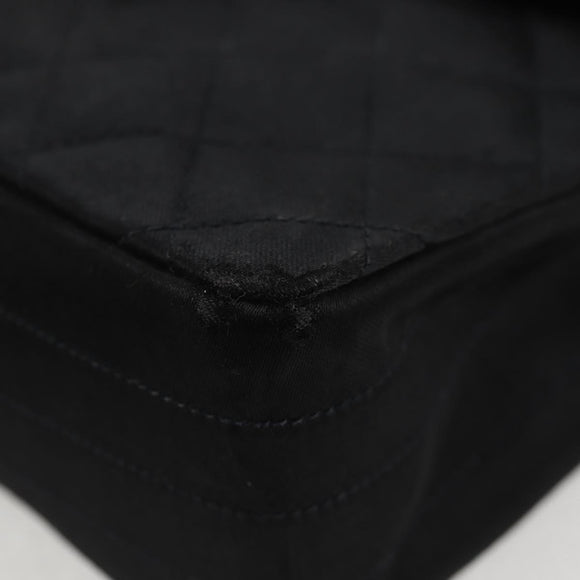 CHANEL Matelasse Chain Shoulder Bag Satin Black Gold CC Auth bs8554