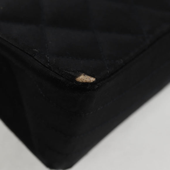 CHANEL Matelasse Chain Shoulder Bag Satin Black Gold CC Auth bs8554