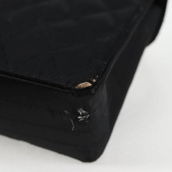 CHANEL Matelasse Chain Shoulder Bag Satin Black Gold CC Auth bs8554