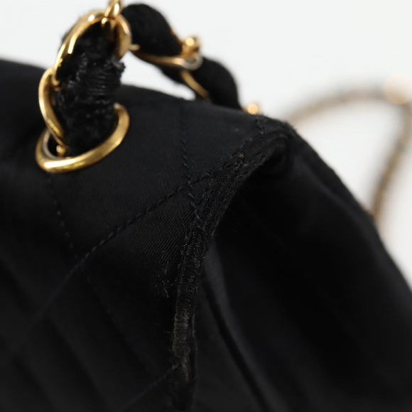 CHANEL Matelasse Chain Shoulder Bag Satin Black Gold CC Auth bs8554