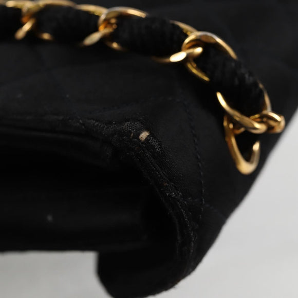 CHANEL Matelasse Chain Shoulder Bag Satin Black Gold CC Auth bs8554