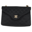 CHANEL Matelasse Chain Shoulder Bag Satin Black Gold CC Auth bs8554-2