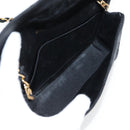 CHANEL Matelasse Chain Shoulder Bag Satin Black Gold CC Auth bs8554-20
