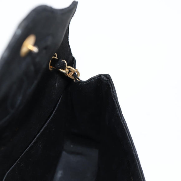 CHANEL Matelasse Chain Shoulder Bag Satin Black Gold CC Auth bs8554