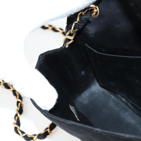 CHANEL Matelasse Chain Shoulder Bag Satin Black Gold CC Auth bs8554