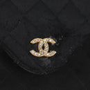 CHANEL Matelasse Chain Shoulder Bag Satin Black Gold CC Auth bs8554-3