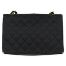 CHANEL Matelasse Chain Shoulder Bag Satin Black Gold CC Auth bs8554-4