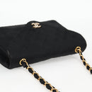 CHANEL Matelasse Chain Shoulder Bag Satin Black Gold CC Auth bs8554-7