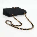 CHANEL Matelasse Chain Shoulder Bag Satin Black Gold CC Auth bs8554-8