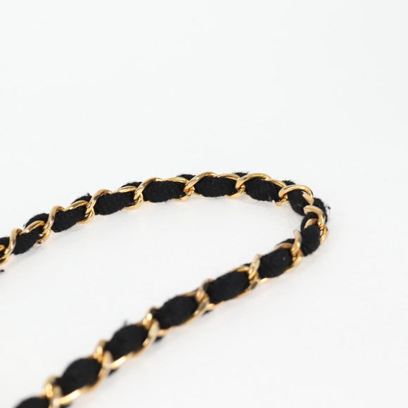 CHANEL Matelasse Chain Shoulder Bag Satin Black Gold CC Auth bs8554