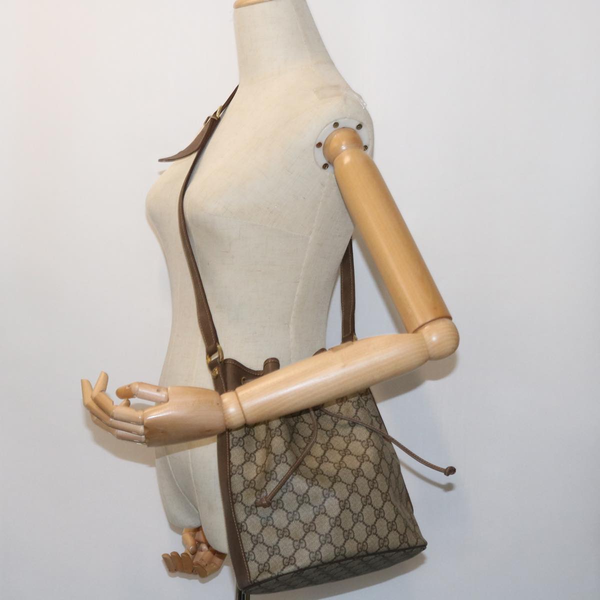 GUCCI GG Canvas Shoulder Bag PVC Leather Beige 001 115 6179 4023 Auth bs8584