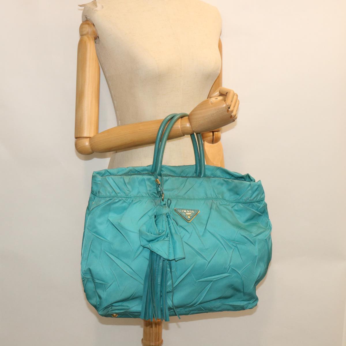 PRADA Hand Bag Nylon Light Blue Auth bs8597
