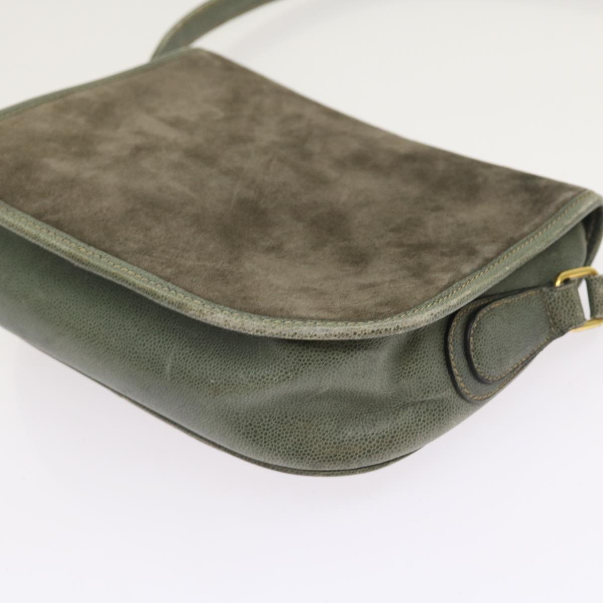 CELINE Shoulder Bag Suede Gray Auth bs8616