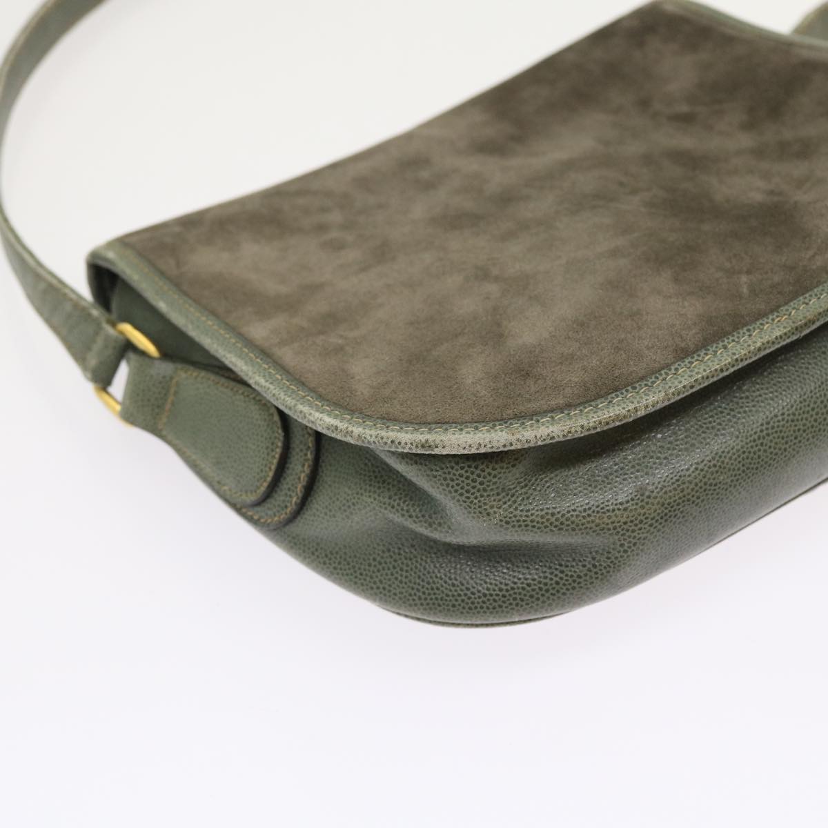 CELINE Shoulder Bag Suede Gray Auth bs8616