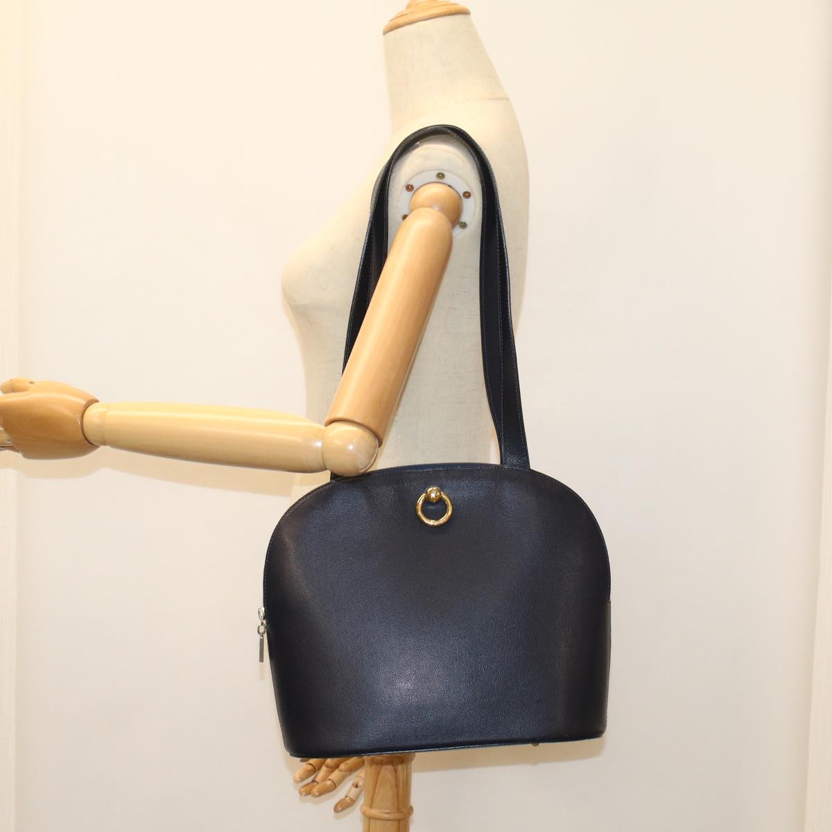 CELINE Shoulder Bag Leather Navy Auth bs8617