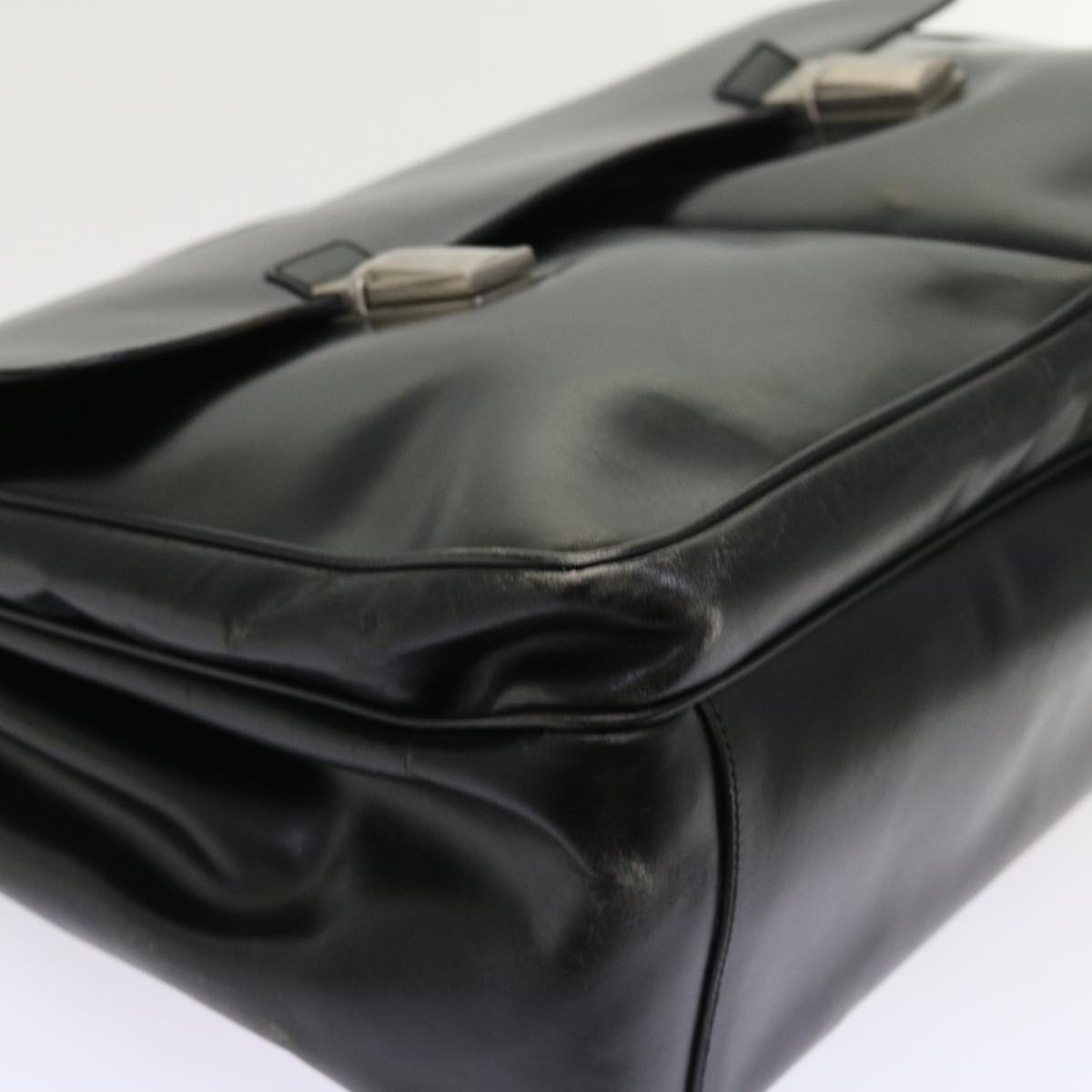 PRADA Business Bag Leather Black Auth bs8622