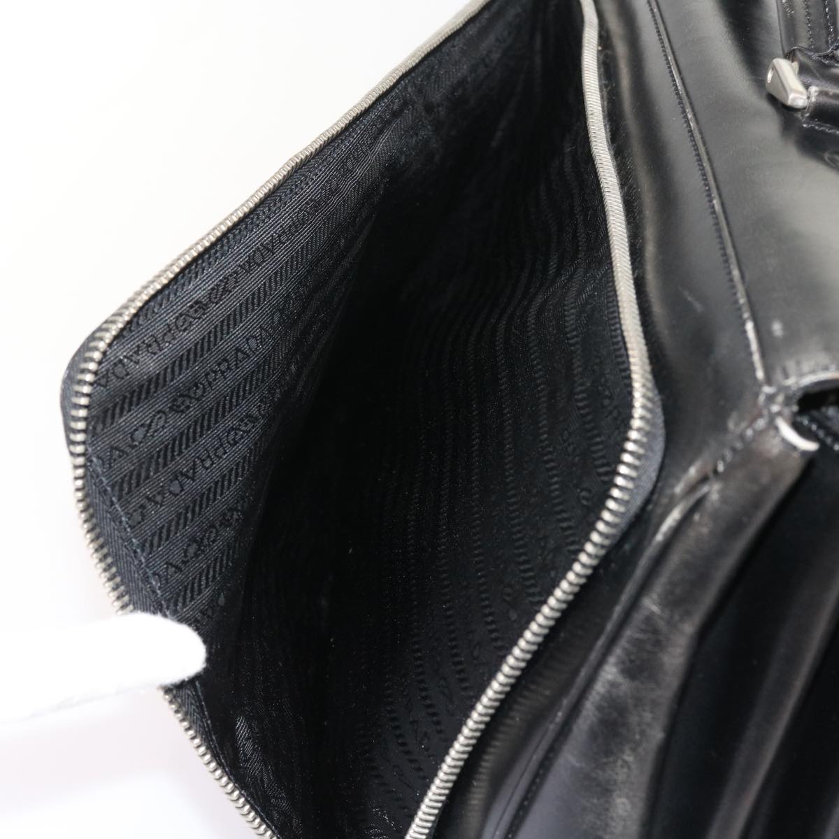 PRADA Business Bag Leather Black Auth bs8622