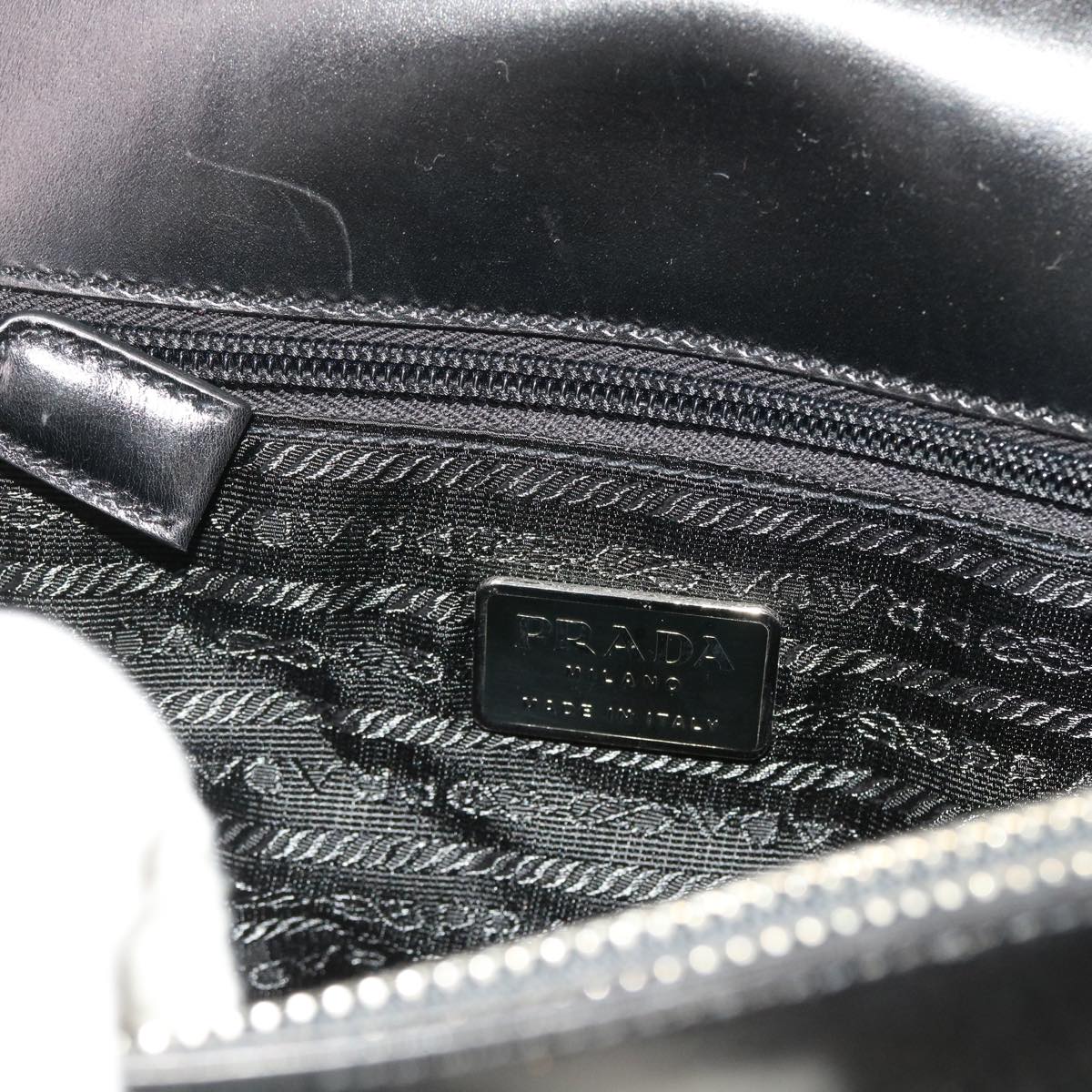 PRADA Business Bag Leather Black Auth bs8622
