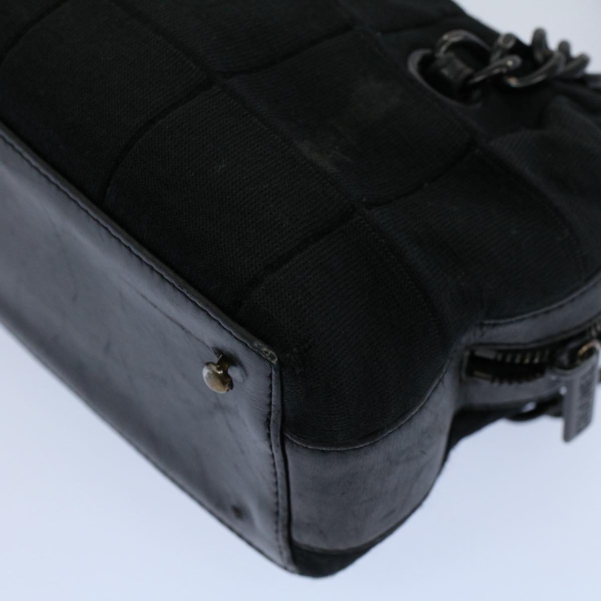 CHANEL Choco Bar Chain Shoulder Bag Ccotton Black CC Auth bs8642