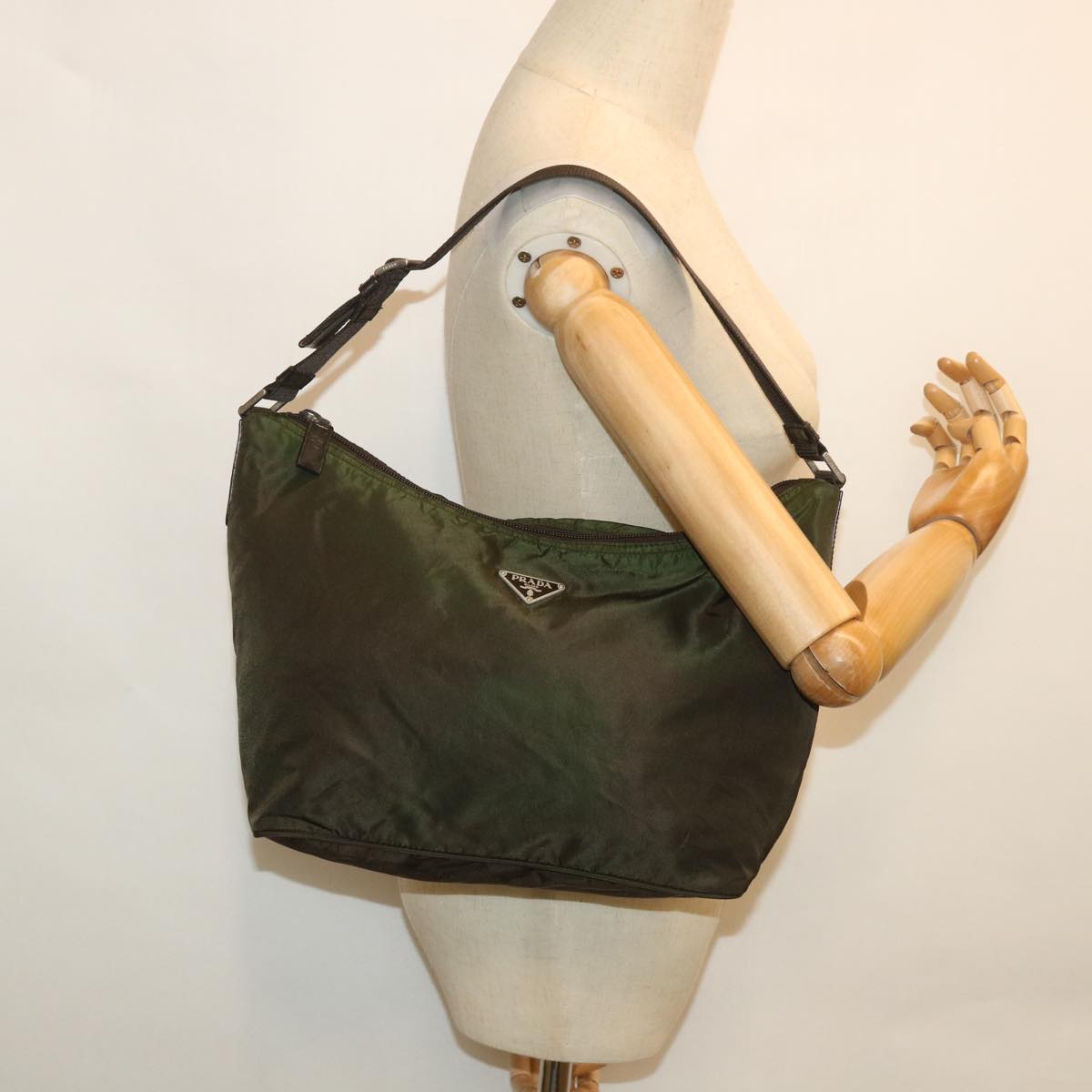 PRADA Shoulder Bag Nylon Green Auth bs8740