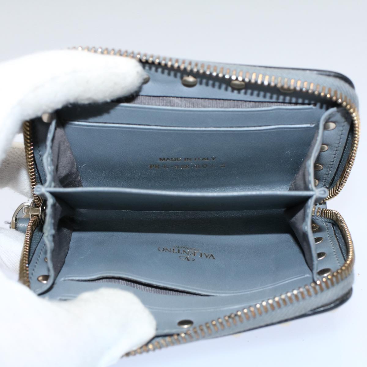 VALENTINO Wallet Leather 2Set Gray Navy Auth bs8804