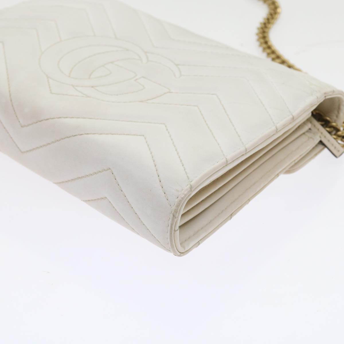 GUCCI Chain Shoulder Bag Leather White 474575 2149 Auth bs8823