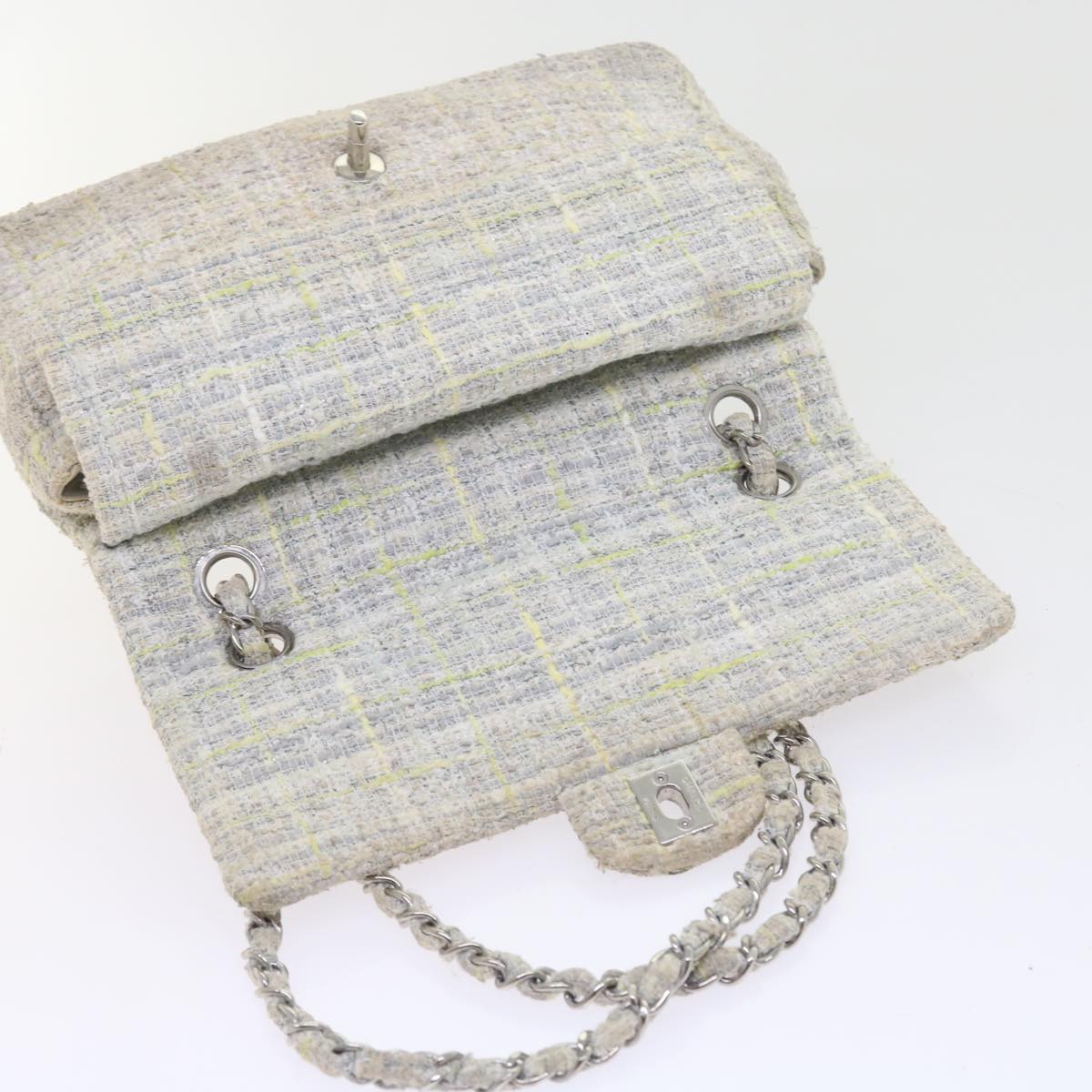 CHANEL Chain Shoulder Bag Tweed Gray CC Auth bs8833