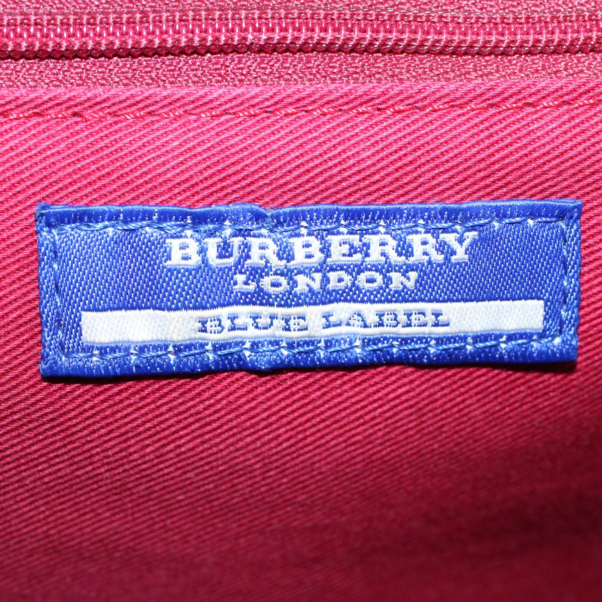 BURBERRY Nova Check Blue Label Hand Bag Nylon Red Auth bs8856