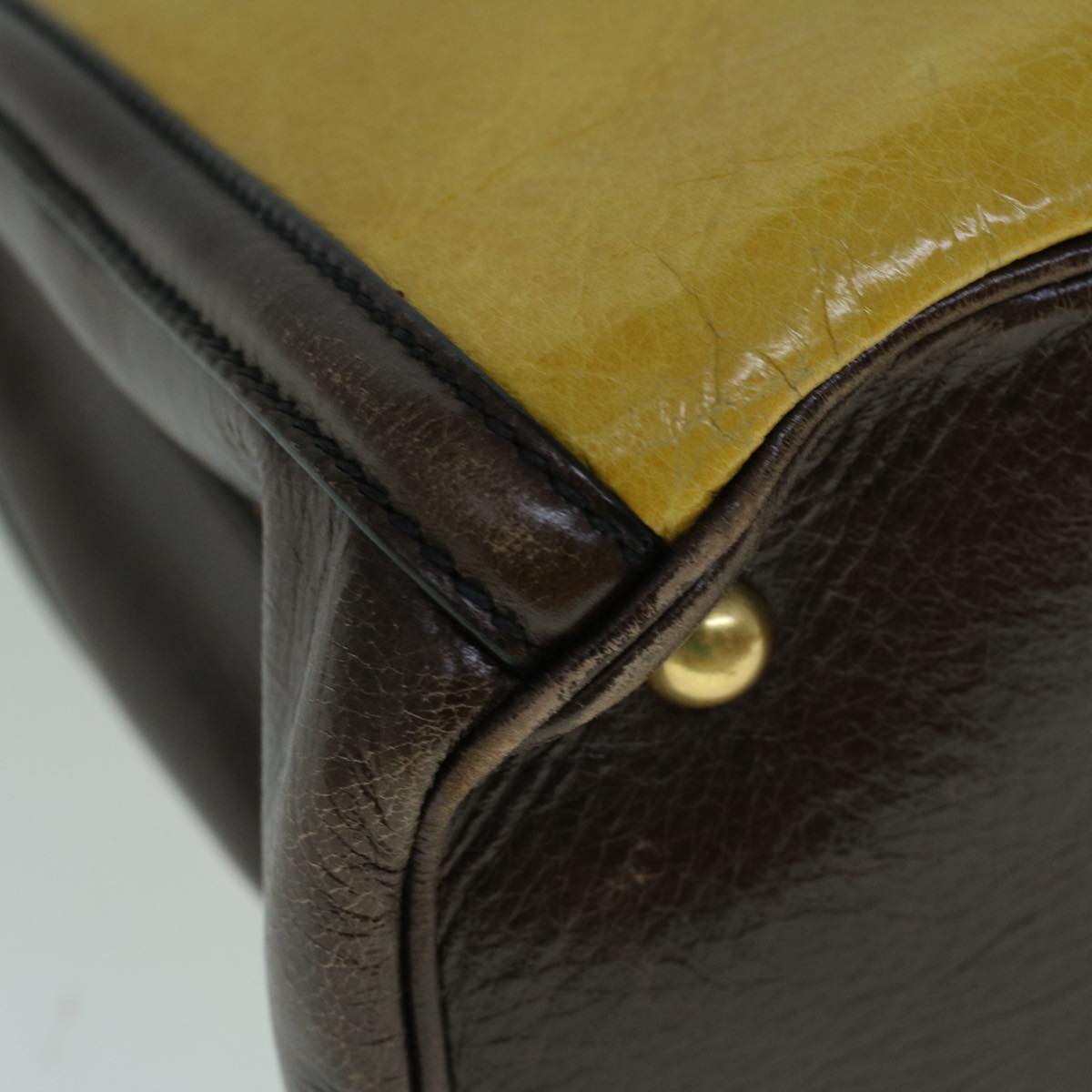 Miu Miu Shoulder Bag Vitello Shine Leather 2way Yellow Brown Auth bs8888