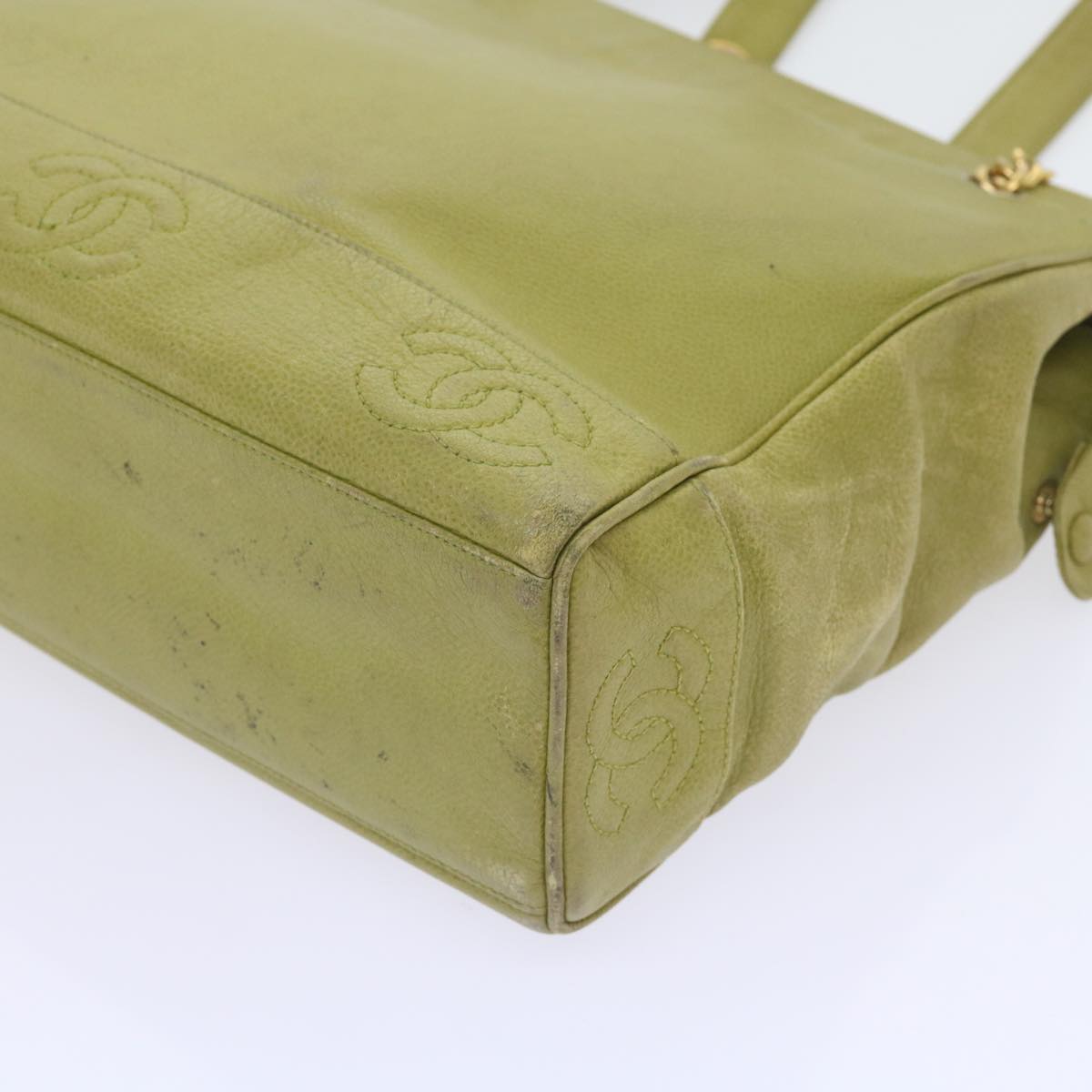 CHANEL Chain Shoulder Bag Caviar Skin Green CC Auth bs8909
