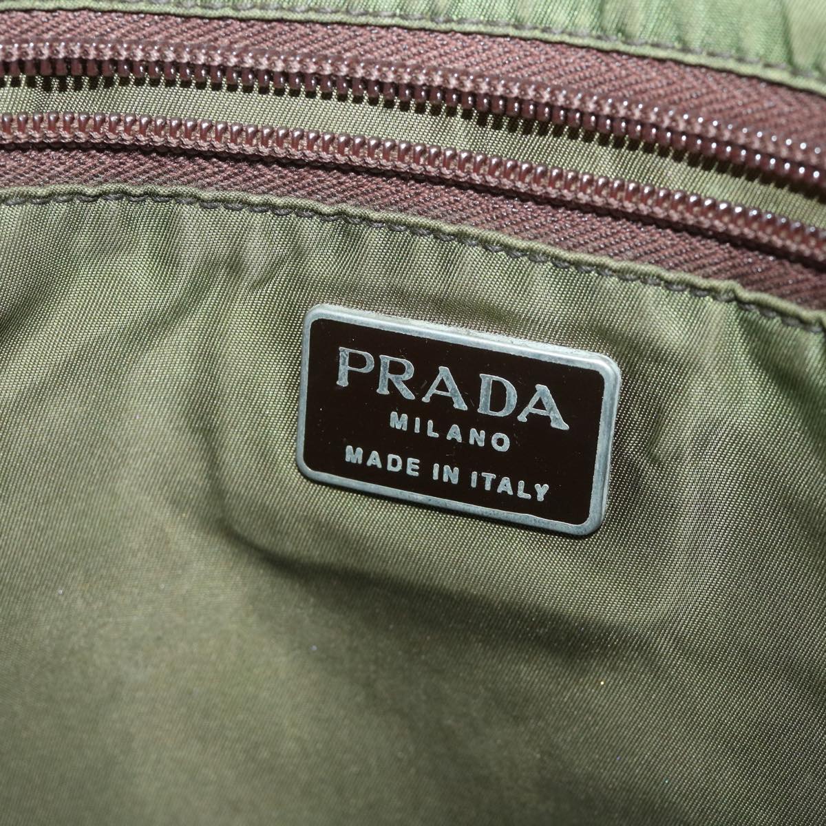 PRADA Hand Bag Nylon Khaki Auth bs8948