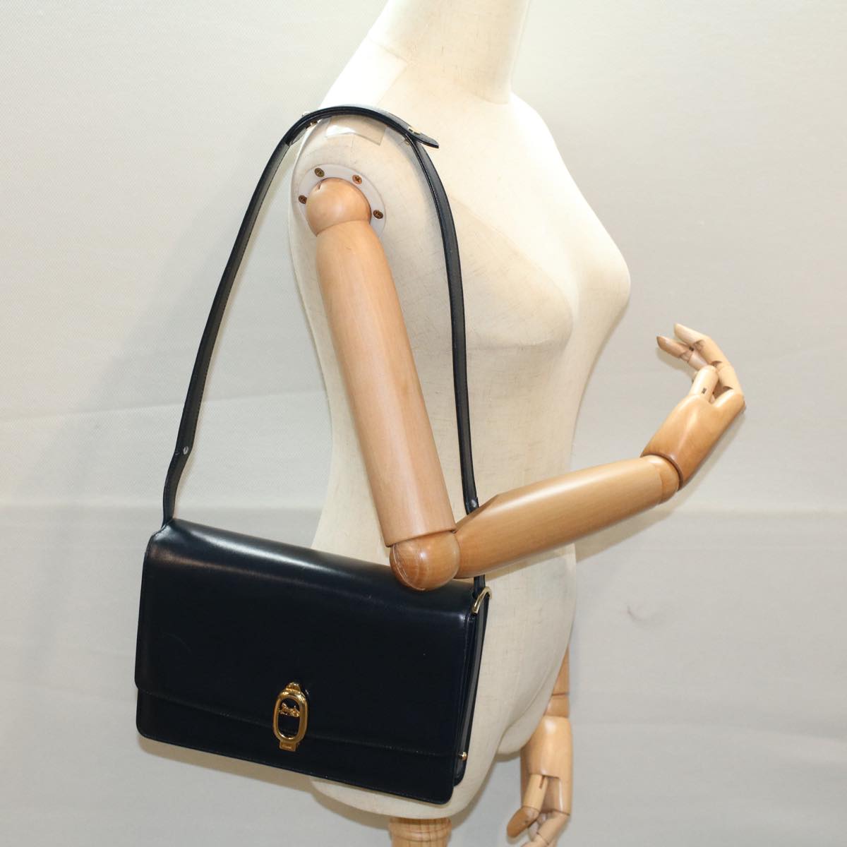 CELINE Shoulder Bag Leather Navy Auth bs8957