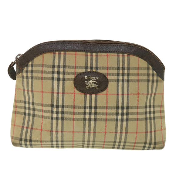 Burberrys Nova Check Clutch Bag Canvas Nylon Beige Auth bs9050