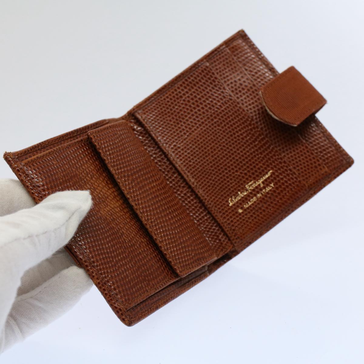 Salvatore Ferragamo Gancini Wallet Leather 10set Black Pink Brown Auth bs9118