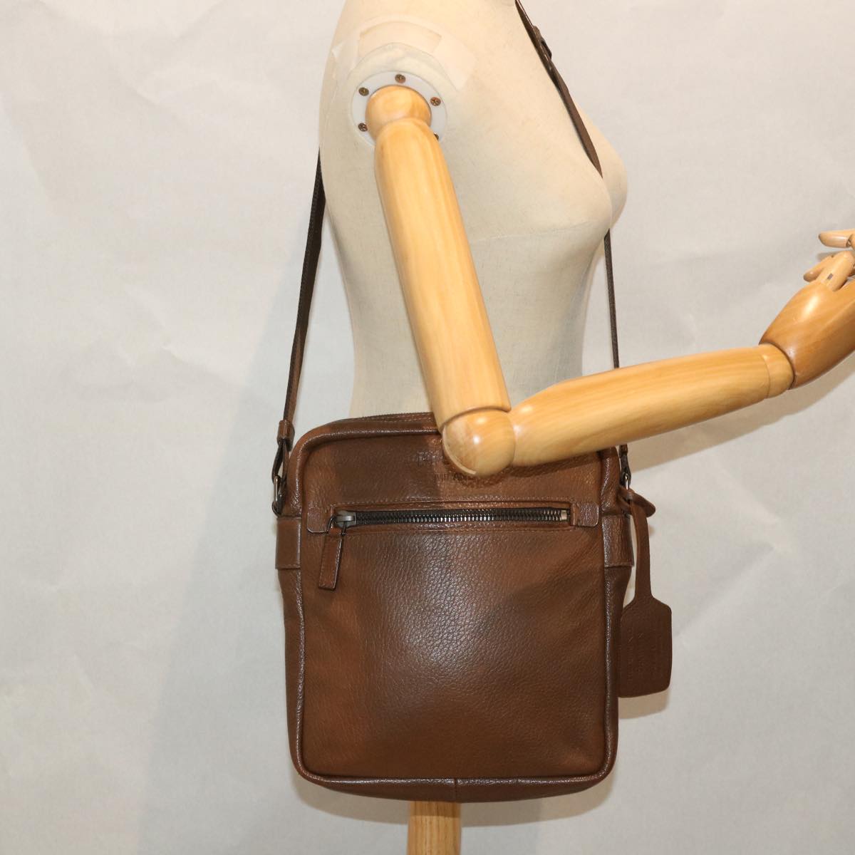 PRADA Shoulder Bag Leather Brown Auth bs9219